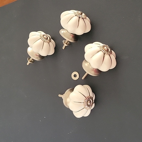 Four (4) White & Silver Draw Knobs - Picture 3 of 5